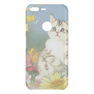 Vintage Kitten Illustration with Yellow Flowers Uncommon Google Pixel XL Case