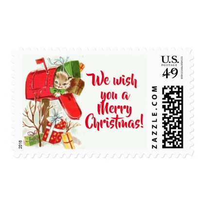 Vintage Kitten In A Mailbox Christmas Postage