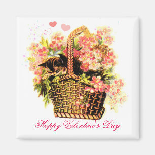 Vintage Kitten In Basket Magnet