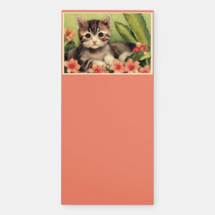 Vintage Kitten In Flowers Magnetic Notepad