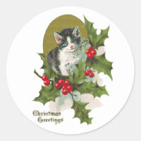 Vintage Kitten in Holly Sticker