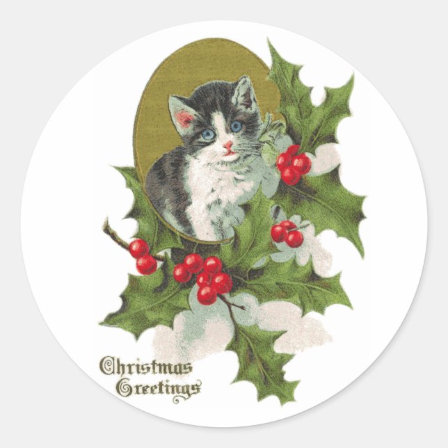 Vintage Kitten in Holly Sticker (Front)