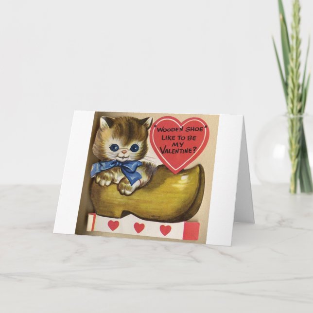 Vintage Kitten In Wooden Shoe Valentine's Day Card (Front)
