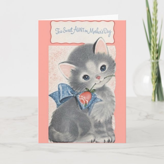 Vintage Kitten Mother's Day Card For Aunt (Front)