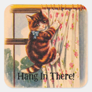 Vintage Kitten On Curtain Sticker