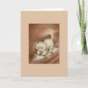 Vintage Kitten on Piano Birthday Greeting Card