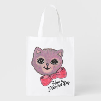 Vintage Kitten Reusable Grocery Bag. Retro Cat. Bag