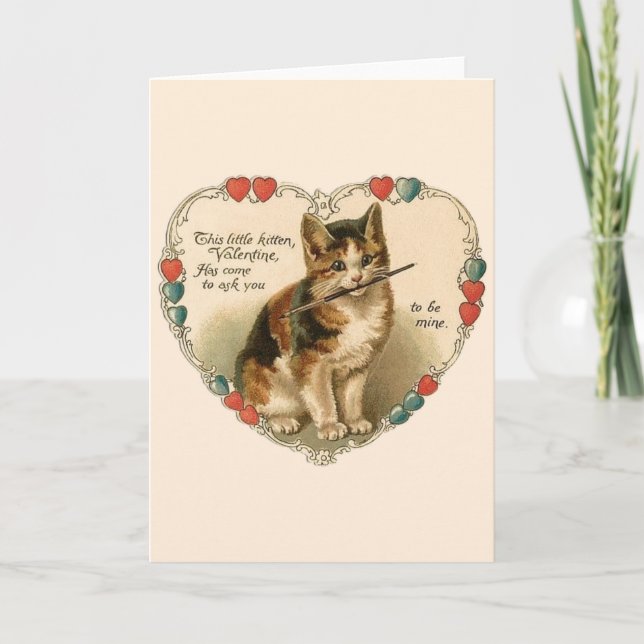 Vintage Kitten Valentine Greeting Card (Front)