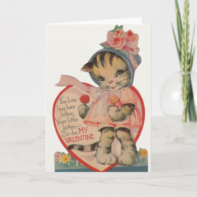Vintage Kitten Valentine's Day Greeting Card (Front)