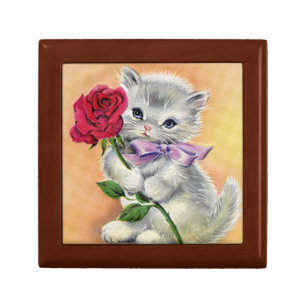 Vintage Kitten With Rose Gift Box