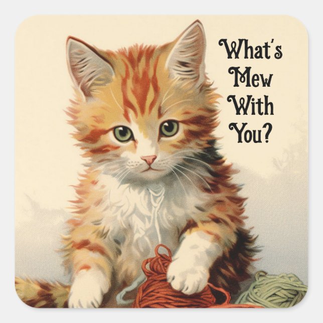 Vintage Kitten With Yarn Sticker (Front)