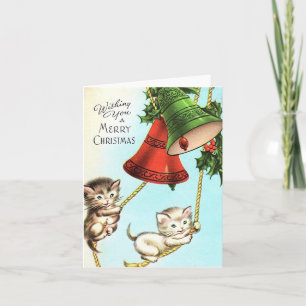 Vintage Kittens And Bells Christmas Card