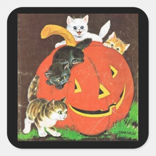 Vintage Kittens and Pumpkin Stickers