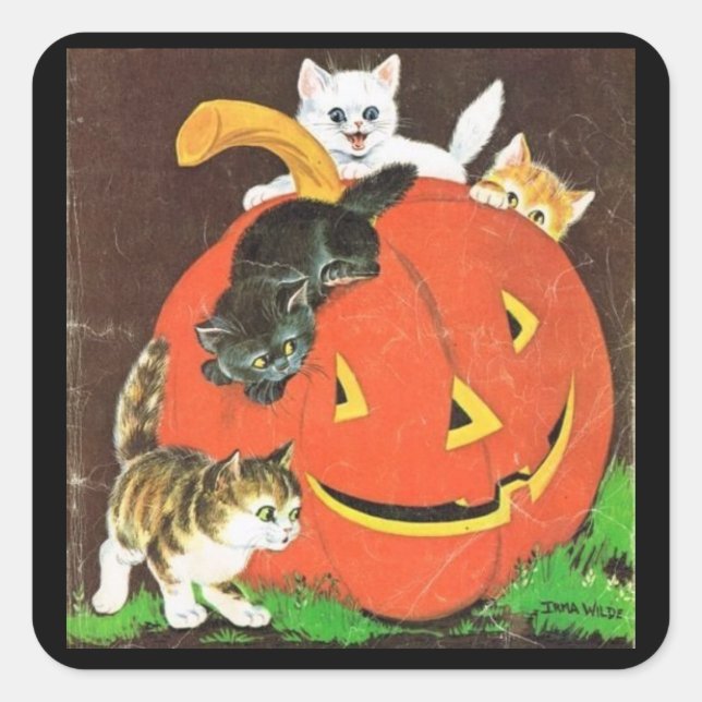 Vintage Kittens and Pumpkin Stickers (Front)