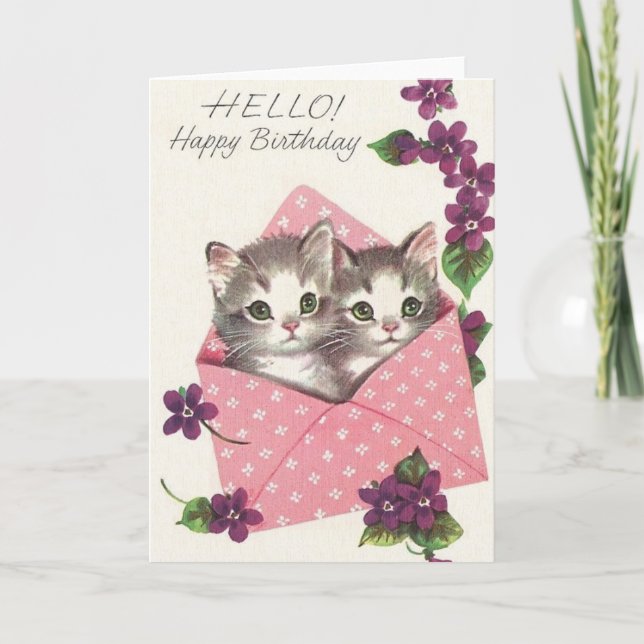 Vintage Kittens Birthday Greeting Card (Front)