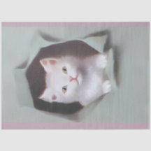 Vintage kittens breaking through gift wrap cute