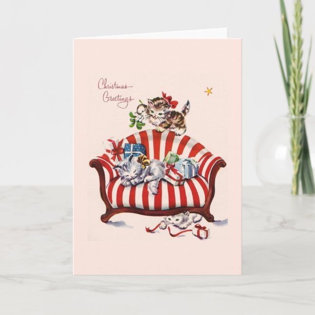 Vintage Kittens Christmas Greeting Card (Front)