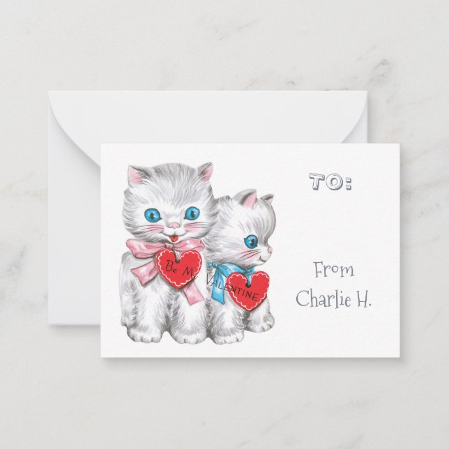 Vintage Kittens Classroom Valentine's Note Card (Front)