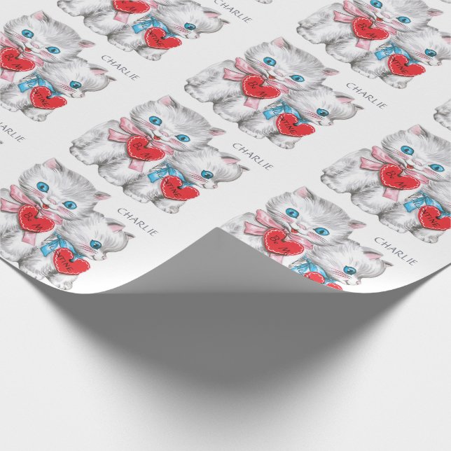 Vintage Kittens custom name wrapping paper (Corner)
