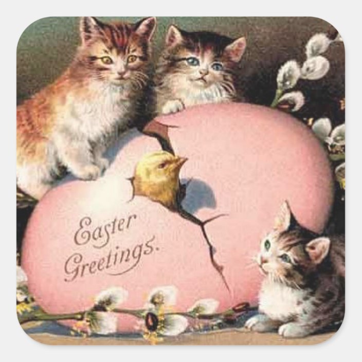 Vintage Kittens Easter Sticker | Zazzle.com