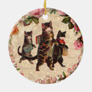 Vintage Kittens Going to School Print: Victorian Ceramic Ornament