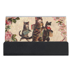 Vintage Kittens Going to School Print: Victorian Desk Business Card Holder