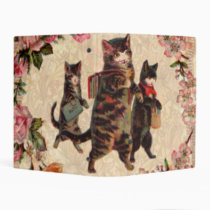 Vintage Kittens Going to School Print: Victorian Mini Binder