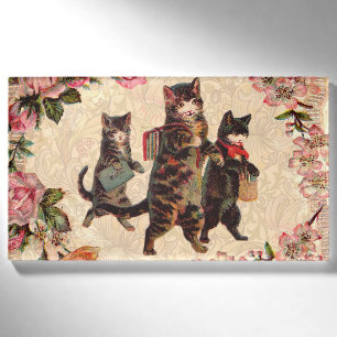Vintage Kittens Going to School Print: Victorian Name Tag