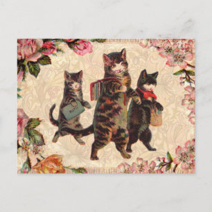 Vintage Kittens Going to School Print: Victorian Postcard