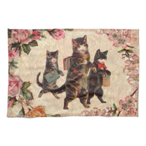 Vintage Kittens Going to School Print: Victorian Towel