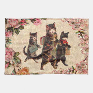 Vintage Kittens Going to School Print: Victorian Towel