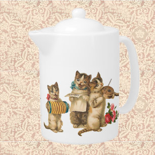 Vintage Kittens Musical Tea Party  Teapot
