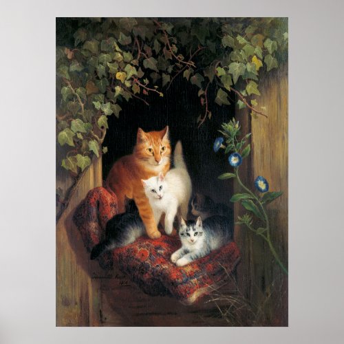 Vintage Kittens Painting Poster