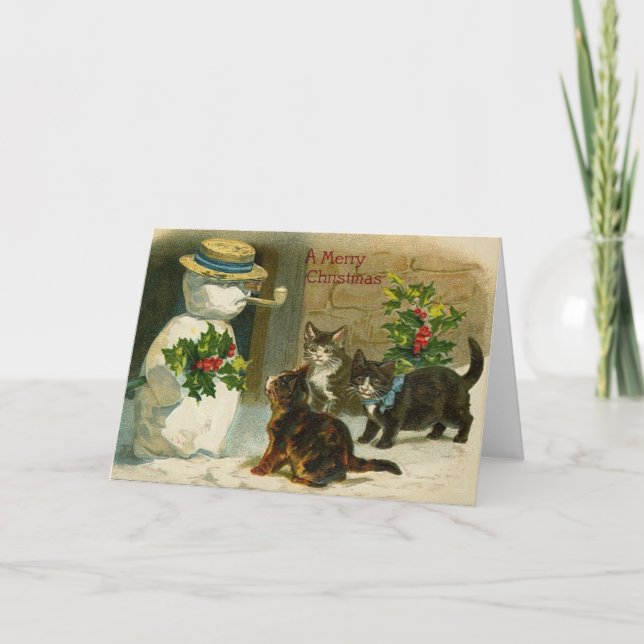 Vintage Kittens Snowman Christmas Card (Front)