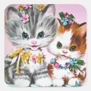 Vintage Kittens Square Sticker