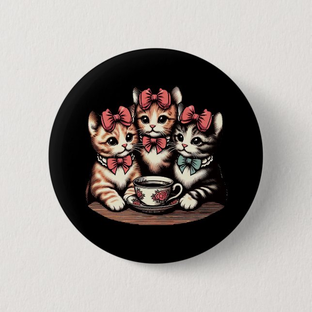 Vintage Kittens Tea Party Button (Front)