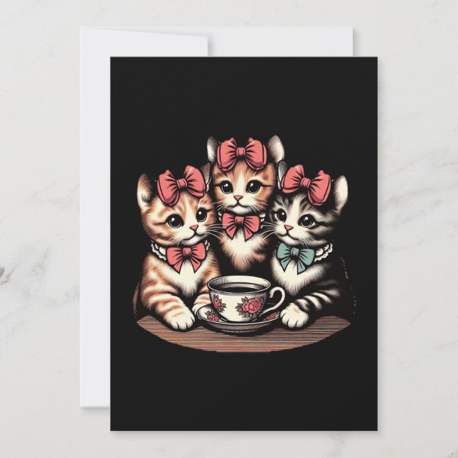 Vintage Kittens Tea Party Invitation (Front)