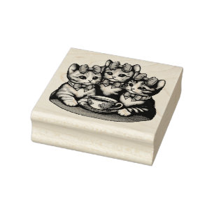 Vintage Kittens Tea Party Rubber Stamp