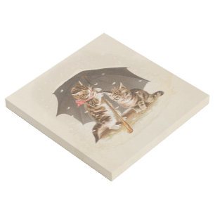 Vintage Kittens Under Umbrella Antique Cat art