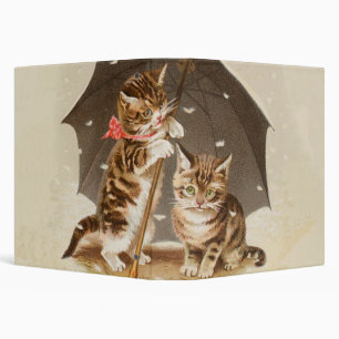 Vintage Kittens Under Umbrella Antique Cat art 3 Ring Binder