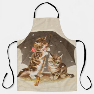 Vintage Kittens Under Umbrella Antique Cat art Apron