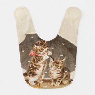 Vintage Kittens Under Umbrella Antique Cat art Baby Bib