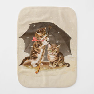 Vintage Kittens Under Umbrella Antique Cat art Baby Burp Cloth