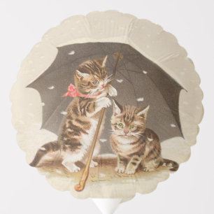 Vintage Kittens Under Umbrella Antique Cat art Balloon