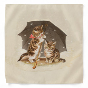 Vintage Kittens Under Umbrella Antique Cat art Bandana