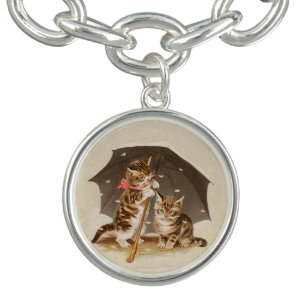 Vintage Kittens Under Umbrella Antique Cat art Bracelet