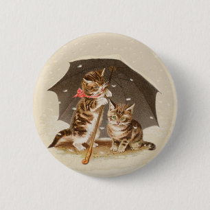 Vintage Kittens Under Umbrella Antique Cat art Button