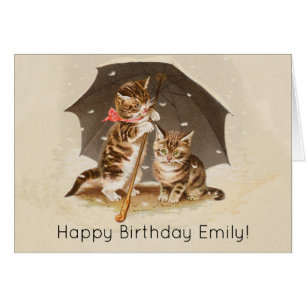 Vintage Kittens Under Umbrella Antique Cat art Cards