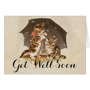 Vintage Kittens Under Umbrella Antique Cat art Cards