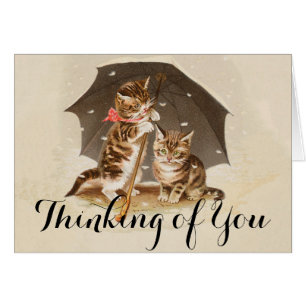 Vintage Kittens Under Umbrella Antique Cat art Cards
